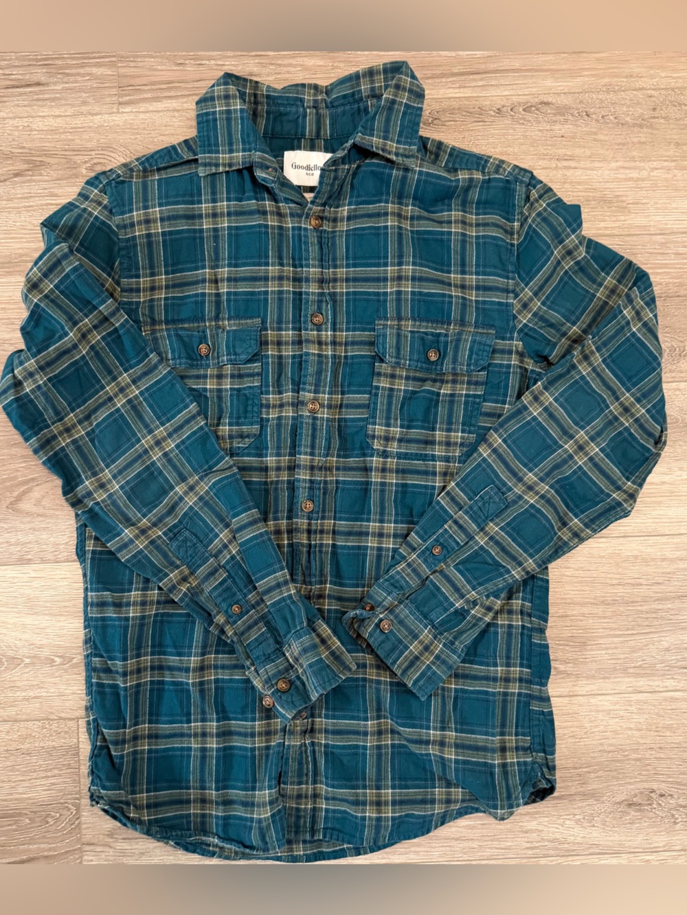 Goodfellow & Co Teal and Tan Plaid Button-Down Shirt